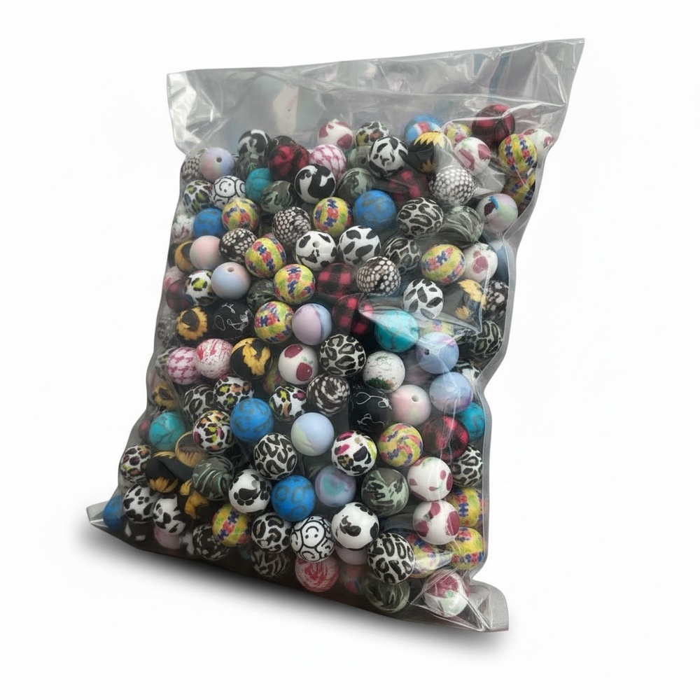 500 Mixed Printed 15mm Silicone Beads